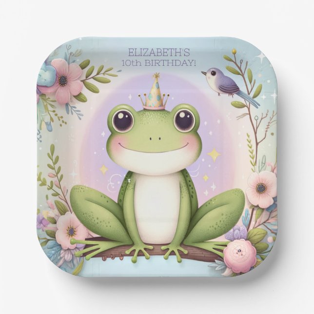 Children's Princess Frog Cute Birthday Party Paper Plates (Front)