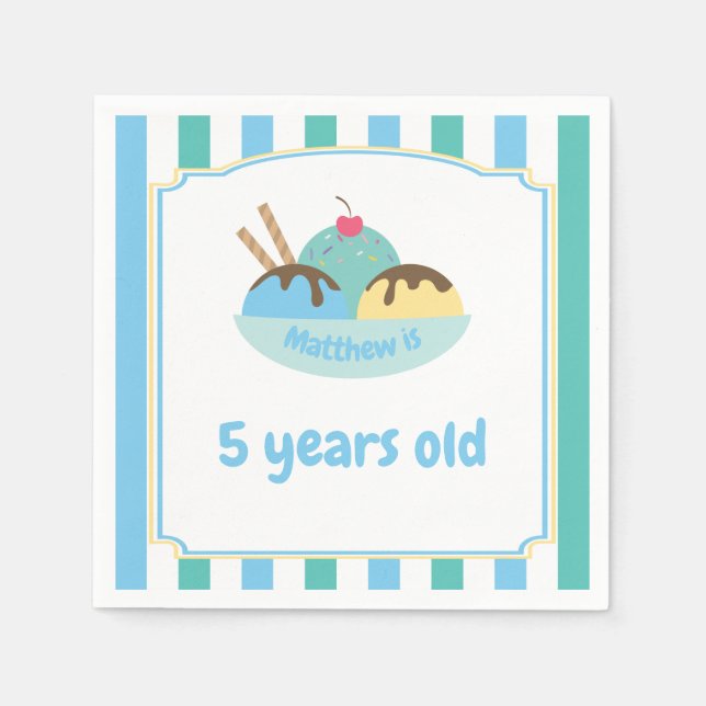 Children's Retro Blue Green Ice Cream Party Napkins (Front)
