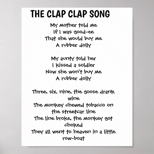 CHILDREN'S RHYME SONG CLAP CLAP POSTER