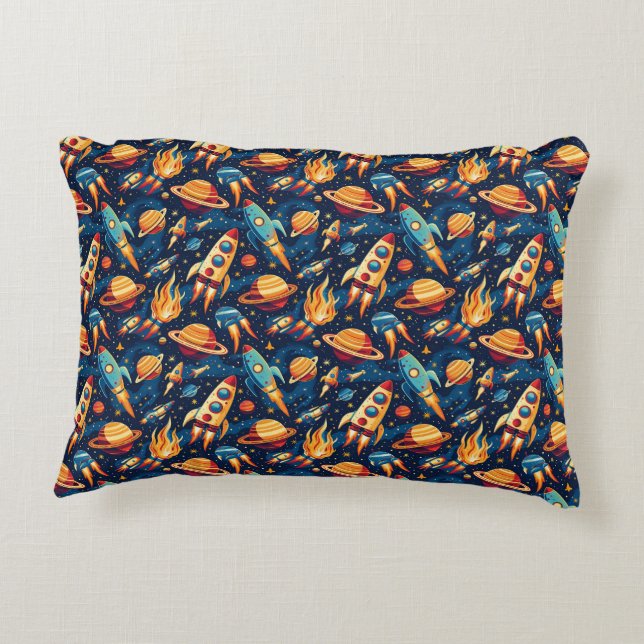 Children's Rocket Ship Pattern with Planets  Accent Pillow (Back)