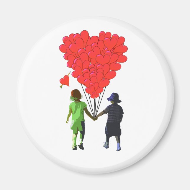 Childrens romantic heart balloon design magnet (Front)