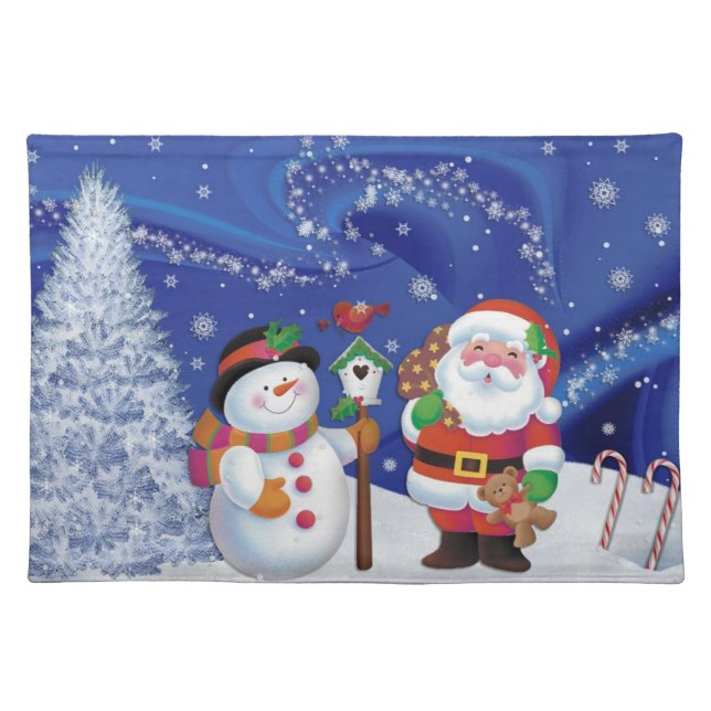 Childrens Santa and Snowman Cloth Placemat (Front)