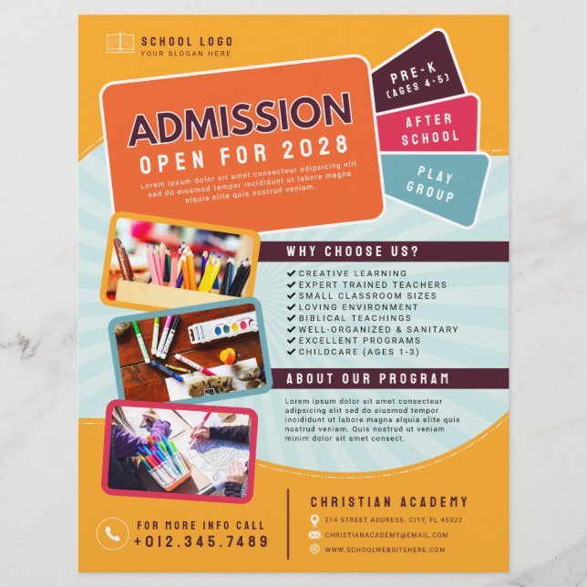 Children's School Admission Advertisement Photo Flyer (Front)
