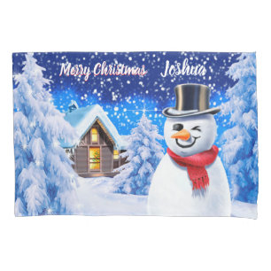 Children's single pillowcase Christmas snowman