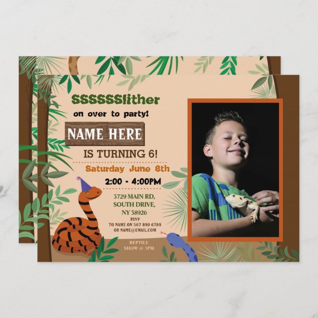 Children's Snake Birthday Party Reptile Photo Invitation (Front/Back)