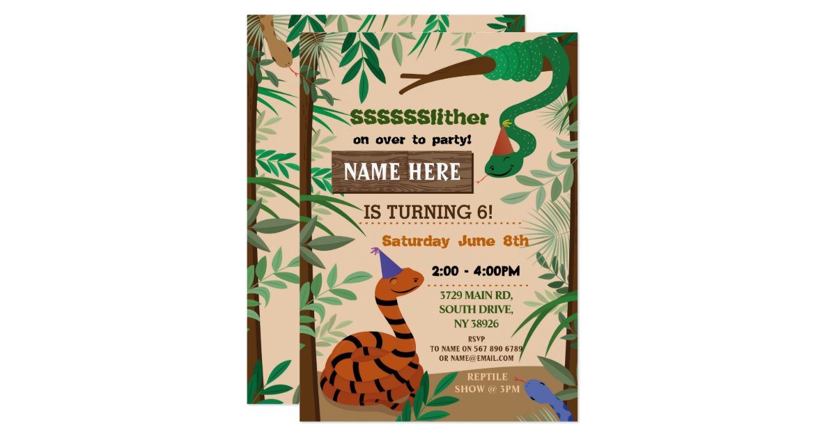 Children's Snake Birthday Party Reptile Snakes Invitation | Zazzle.com