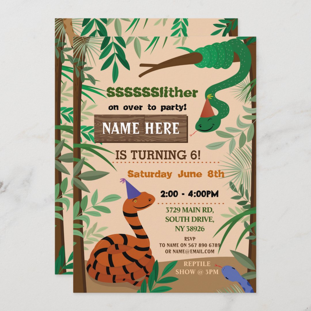 Children's Snake Birthday Party Reptile Snakes Invitation | Zazzle