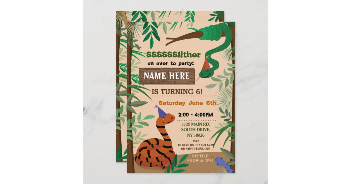 Children's Snake Birthday Party Reptile Snakes Invitation | Zazzle