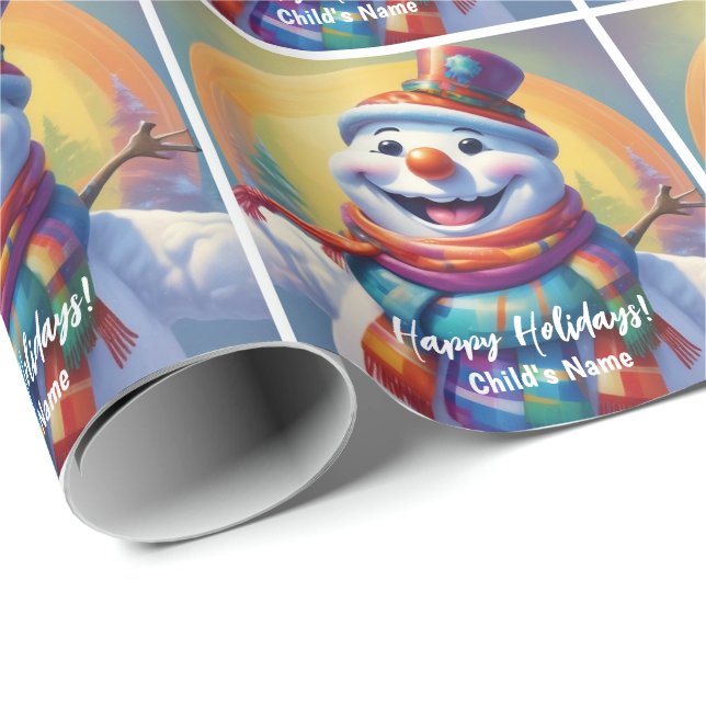 Children's Snowman Personalized Gift Wrap HAMbyWG (Roll Corner)