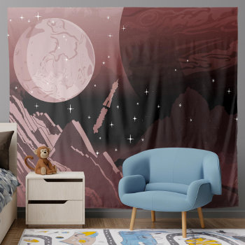 Children's Space Maroon Tapestry by beckynimoy at Zazzle