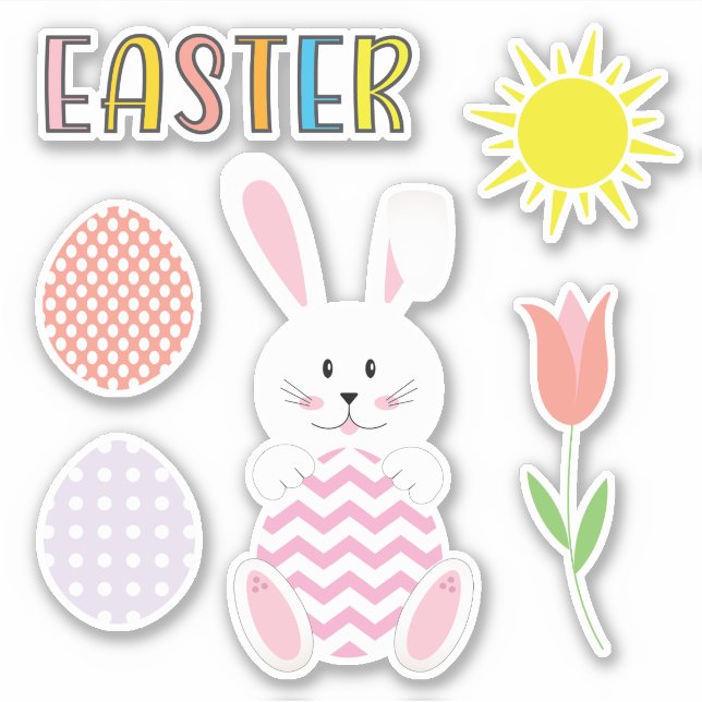 Children's Spring Easter Bunny Set of 6 Sticker (Front)