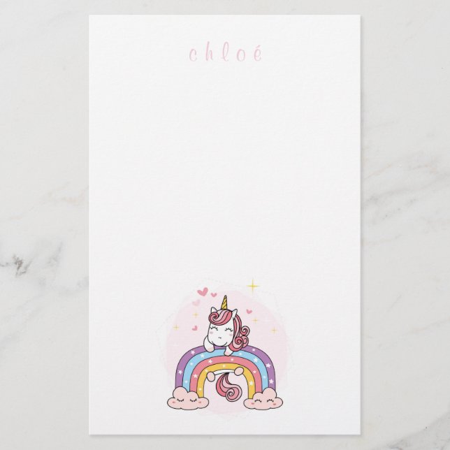 CHILDREN'S STATIONERY : UNICORN ON A RAINBOW (Front)