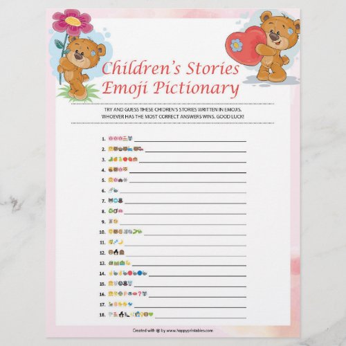 Childrens Stories Emoji Pictionary Teddy Bears Letterhead
