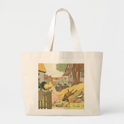 Childrens Story Book Farm Animals Large Tote Bag