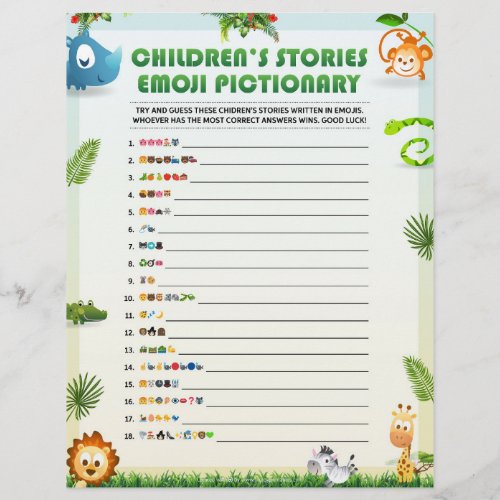 Childrens Story Emoji Pictionary Animal Theme Letterhead