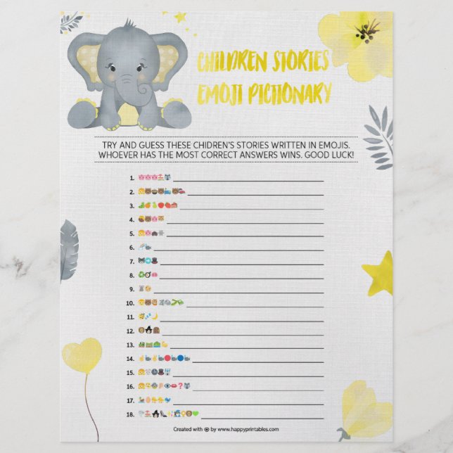 Children's Story Emoji Pictionary [Baby Elephant] Letterhead (Front)