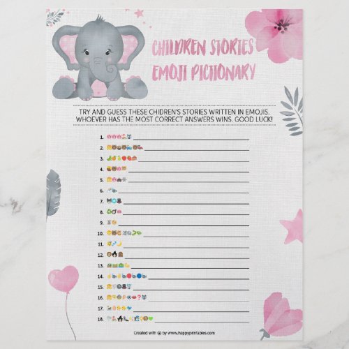 Childrens Story Emoji Pictionary Baby Elephant Letterhead