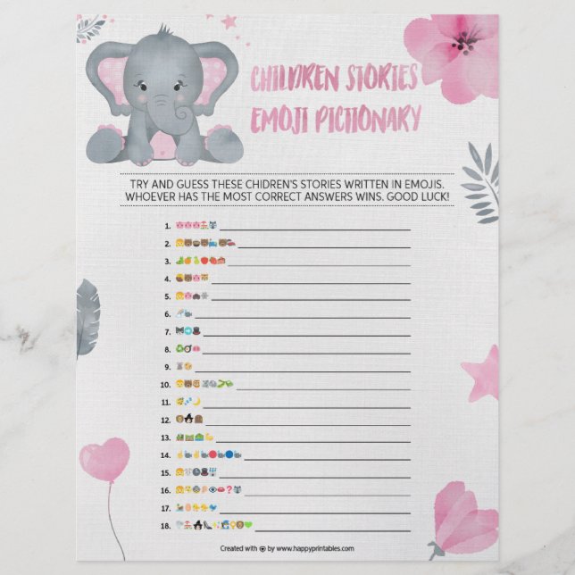 Children's Story Emoji Pictionary [Baby Elephant] Letterhead (Front)