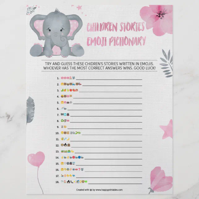 Children's Story Emoji Pictionary [Baby Elephant] Letterhead Zazzle