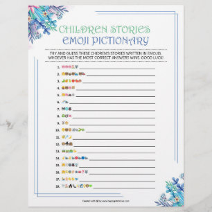 Children's Story Emoji Pictionary [Blue Floral] Letterhead