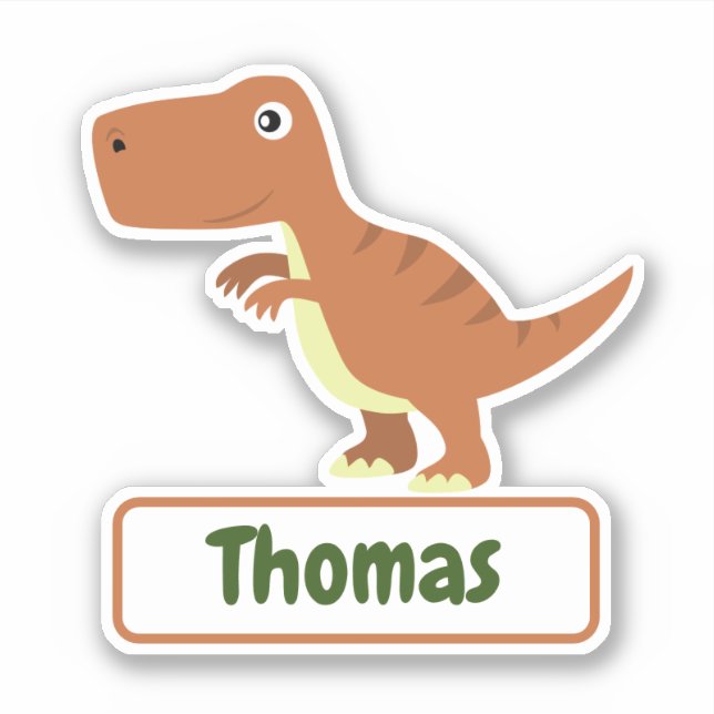 Childrens T-Rex Dinosaur Custom Name Label (Front)