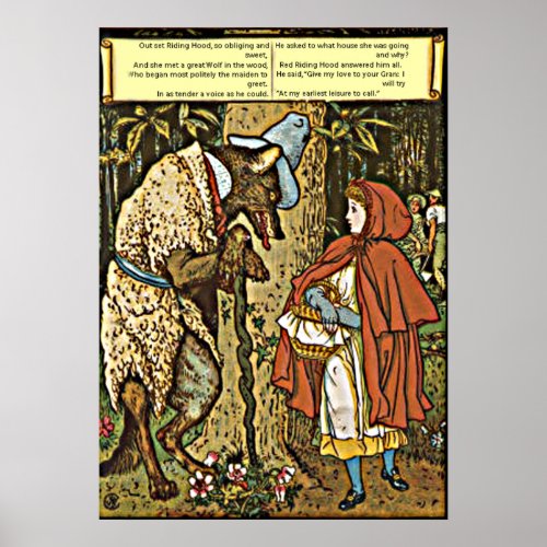 Childrens Tale Little Red Riding Hood and Wolf Poster
