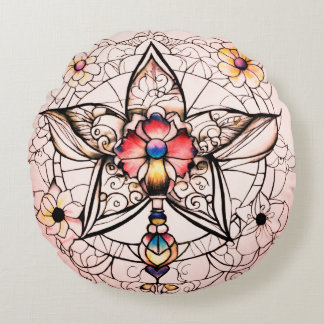 Children's Tattoo Art with Clean Lines Round Pillow