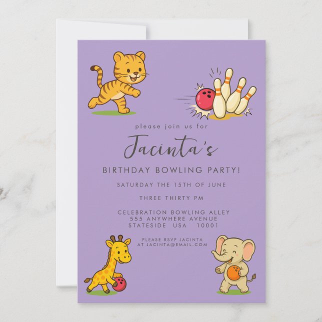 Childrens Ten Pin Bowling Birthday Party Invitation (Front)