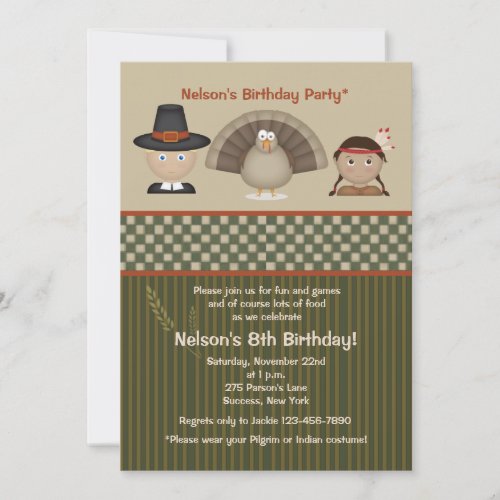 Childrens Thanksgiving Birthday Party Invitation