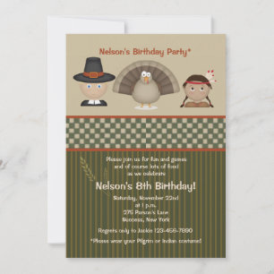 Children's Thanksgiving Birthday Party Invitation