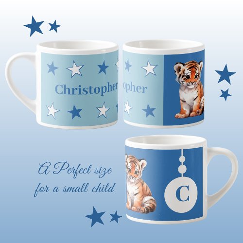 Childrens tiger mug personalized name blue