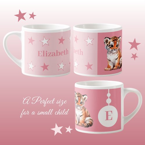 Childrens tiger mug personalized name pink