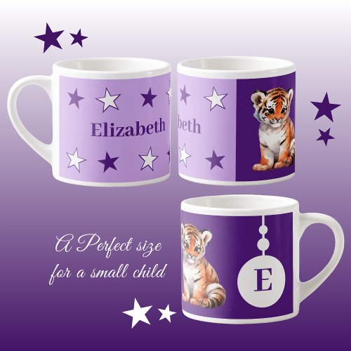 Childrens tiger mug personalized name purple