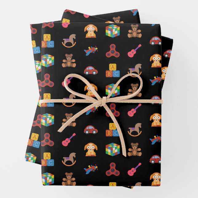 Children's Toy Icons Wrapping Paper (In situ)