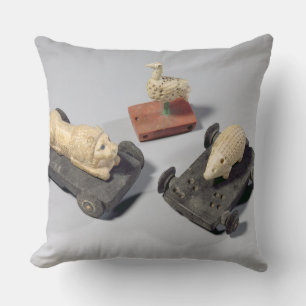 Children's toys: a hedgehog, a lion and a dove, Su Throw Pillow