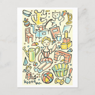 Children's Toys Vintage Illustration Postcard