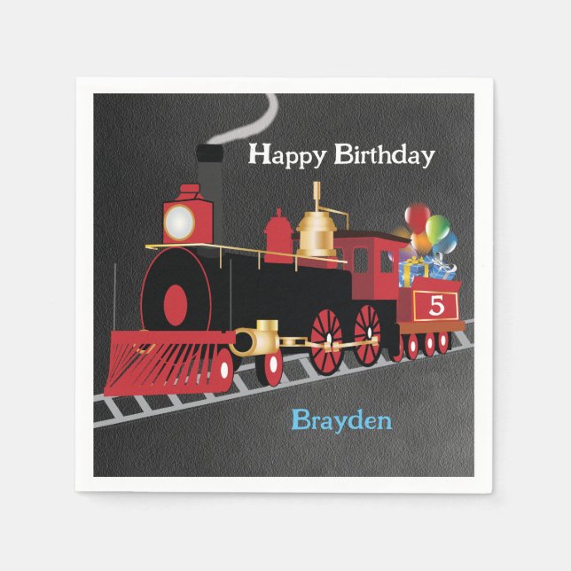 Children's Train Chalkboard Birthday Party Napkins (Front)