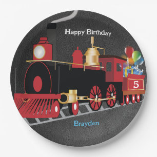 Children's Train Chalkboard Birthday Party Paper Plates