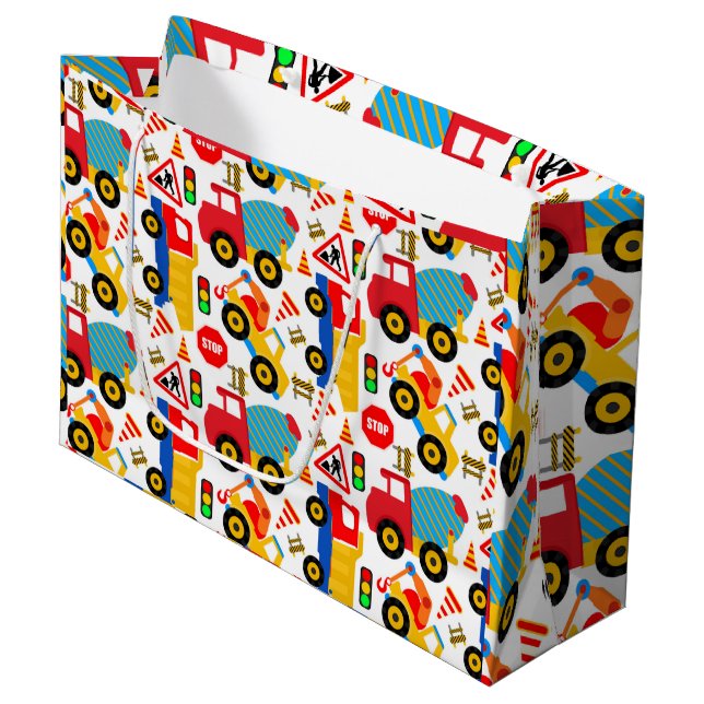 Children's Trucks Custom Gift Bag - Large, Glossy (Front Angled)