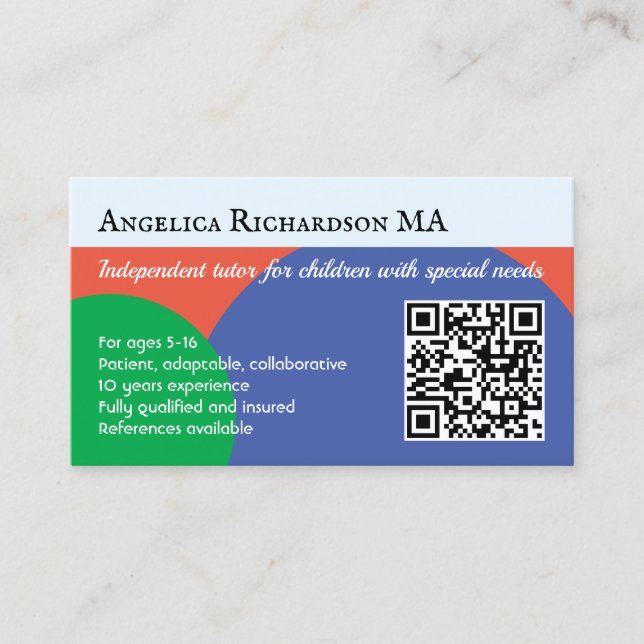 Children's Tutor Special Needs Teacher Education Business Card (Front)