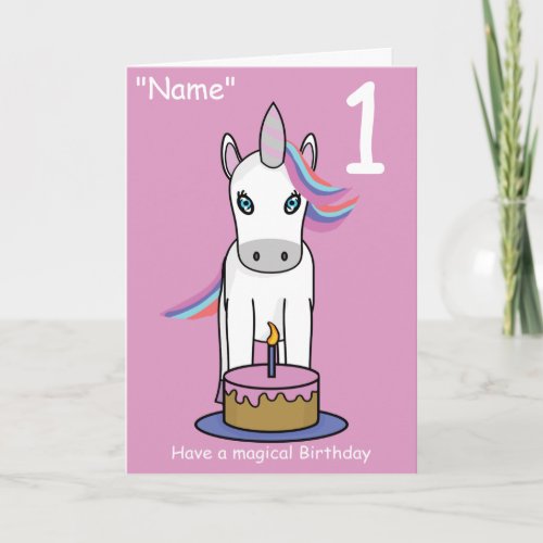 Childrens Unicorn Birthday Card Age Age Any Name