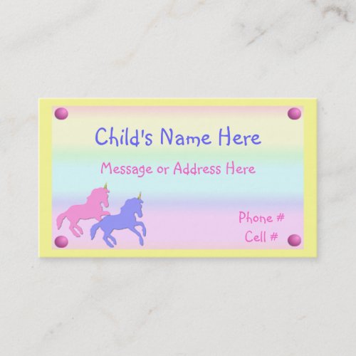 Childrens Unicorn Calling Card Business Card