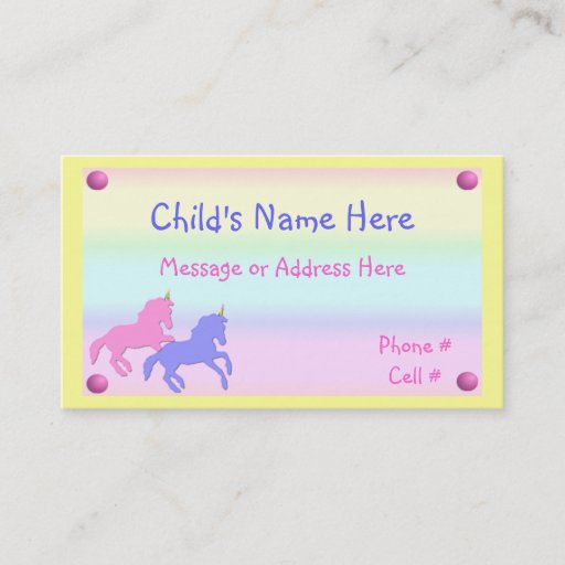 Customizable Childrens Unicorn Calling Card Business Card