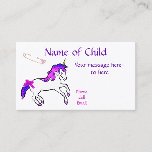Children's Unicorn Profile Card Business Card Templates