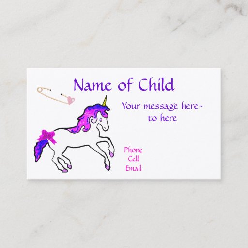 Customizable Children's Unicorn Profile Card Business Card Templates