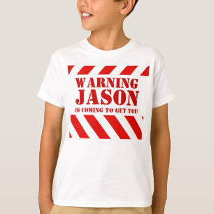 Children's warning stripes name jason t-shirt