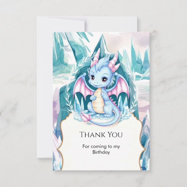 Children's Whimsical Dragon Birthday Thank You Card (Front)