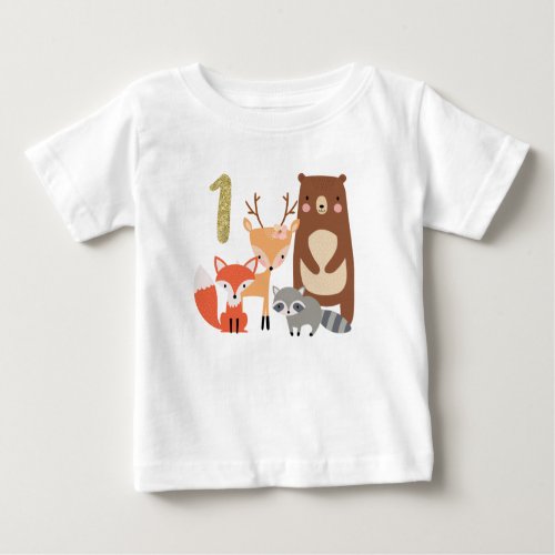 Childrens Woodland 1st Birthday T_shirt