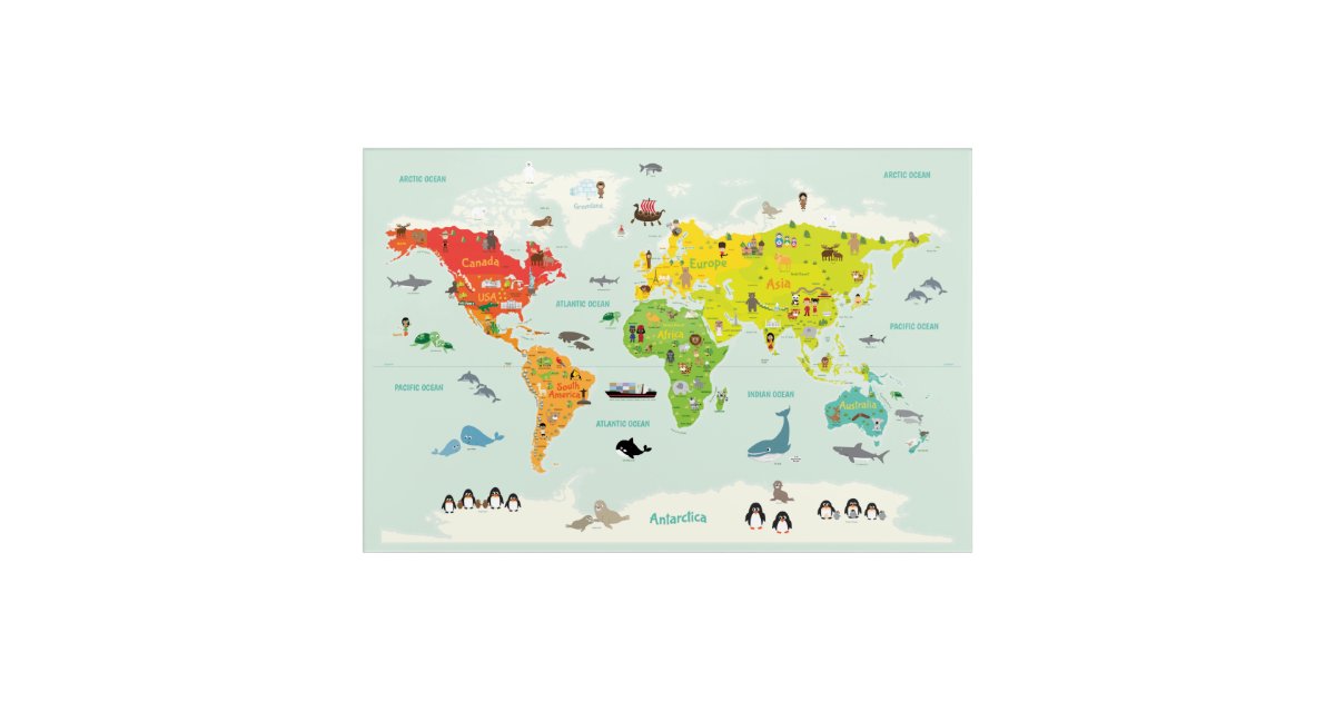 Children's World Map in Bright Colors Acrylic Print | Zazzle