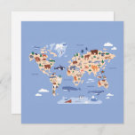 children&#39;s world map with animals